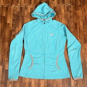 The North Face Womens Full Zip Up Hoodie Jacket Long Sleeve Blue Grey Trim Sz S